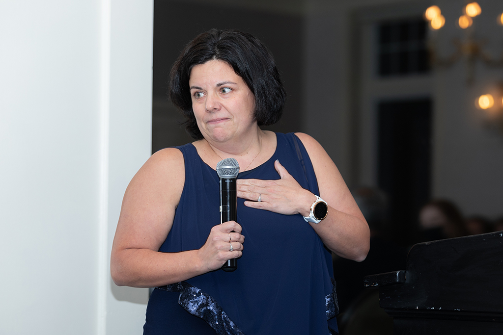 Michelle Farrell delivering a speech.