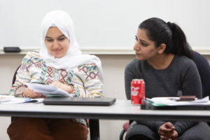 students collaborating in a classroom