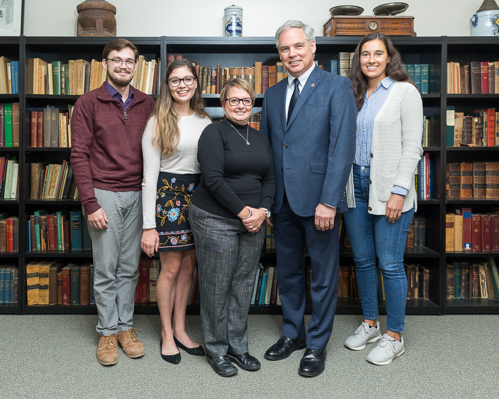 The graduate student recipients of the John Ray and Mary Jane Marvel Fellowship: Christopher Stevens and Avan Colah, with Samantha, Tammi, and David Marvel.