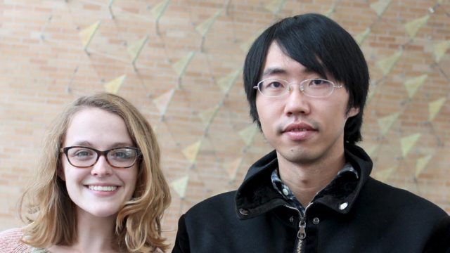 Pharmaceutical Sciences graduate students Moira Esson (left) of Mecozzi Lab and Men Zhu (right) of Yu Lab.